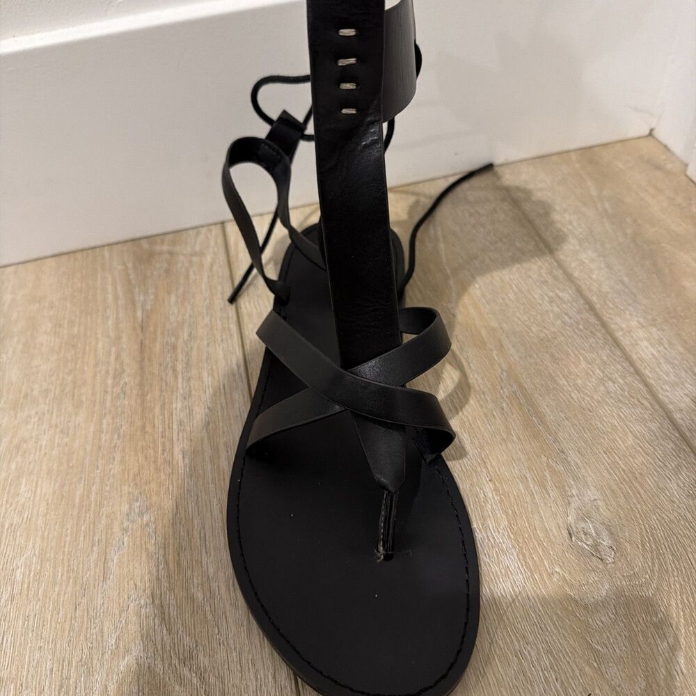 Böhme Black Daux Leather Gladiator Ankle Wrap Sandals Women's Size 8.5 nwot